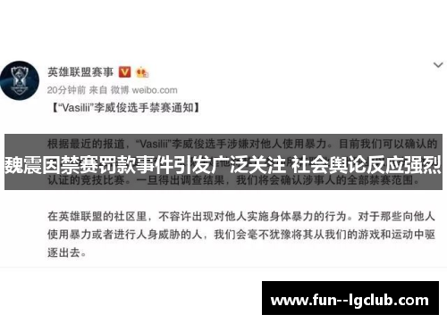 魏震因禁赛罚款事件引发广泛关注 社会舆论反应强烈