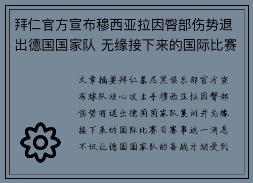 拜仁官方宣布穆西亚拉因臀部伤势退出德国国家队 无缘接下来的国际比赛 拜仁官方宣布穆西亚拉因臀部伤势退出德国国家队 无缘接下来的国际比赛